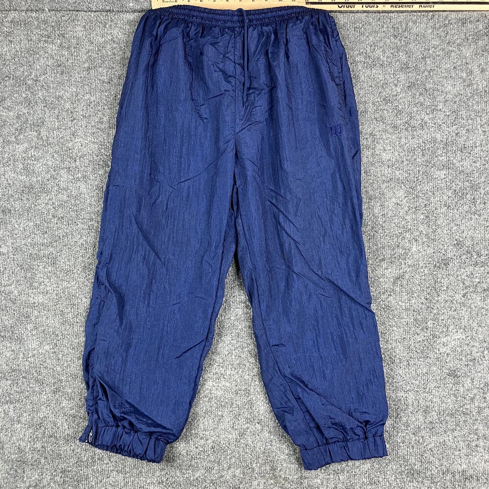 Wilson Track Pants Mens Size S Blue Nylon Windbreaker Joggers Elastic Waist